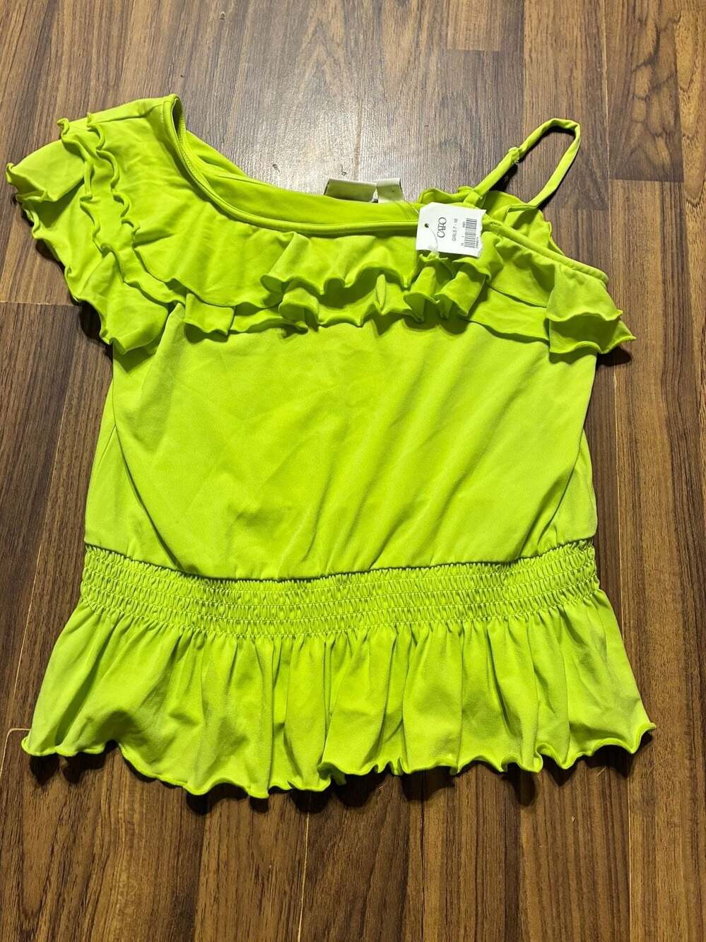 Cato Girls Lime Green One-Shoulder Ruffled Smocked Top